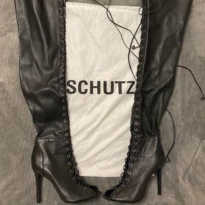 Schutz Over the Knee Lace up Leather Boots